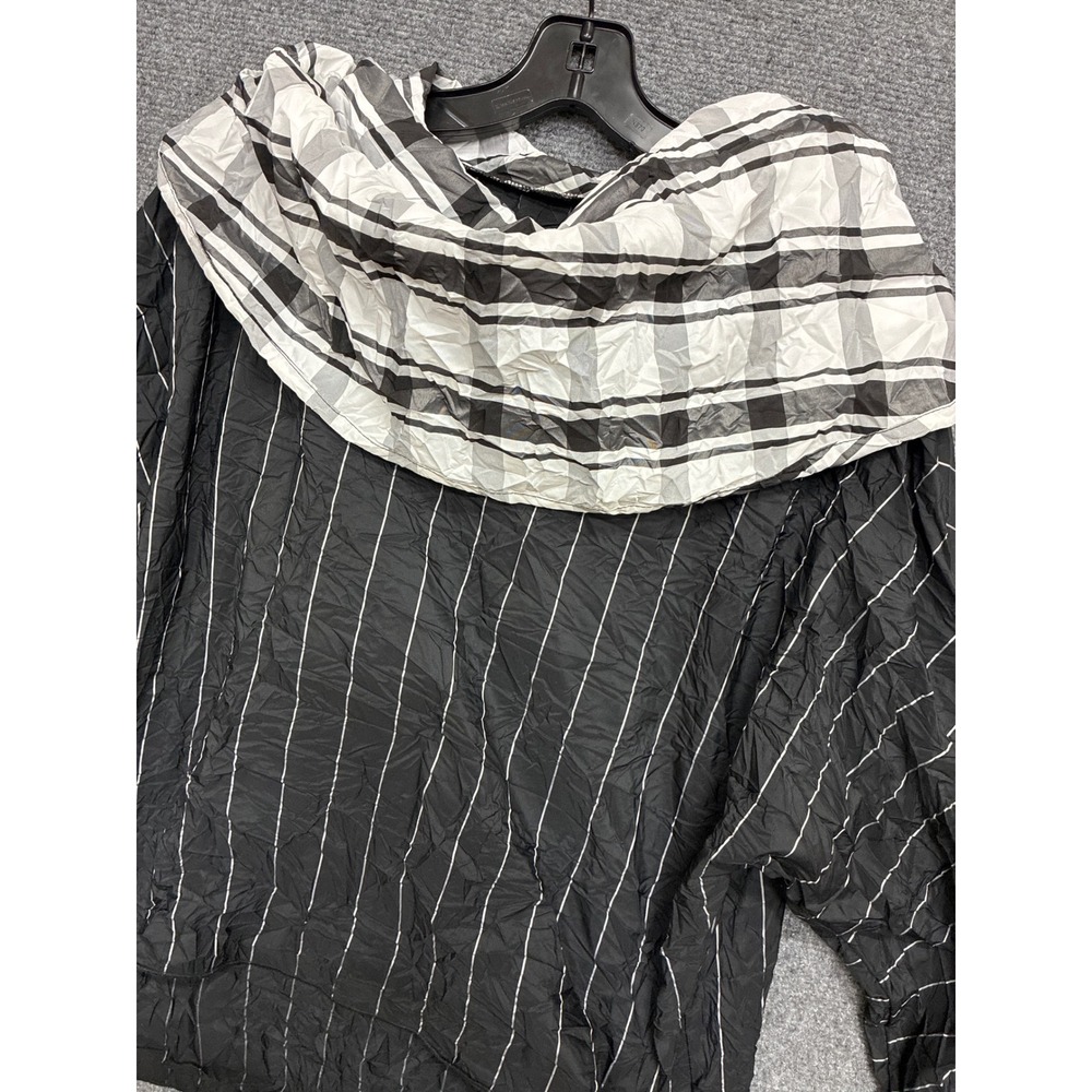 Heydari Black Pinstripe Plaid Cowl Neck Crinkle Blouse Small Made in USA